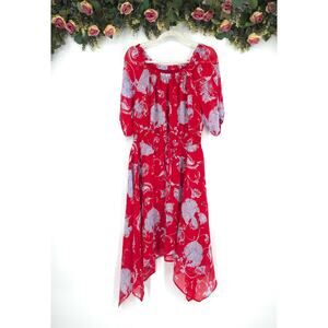 Tommy Hilfiger Off The Shoulder Red Floral Asymmetrical Hem Dress Size 6